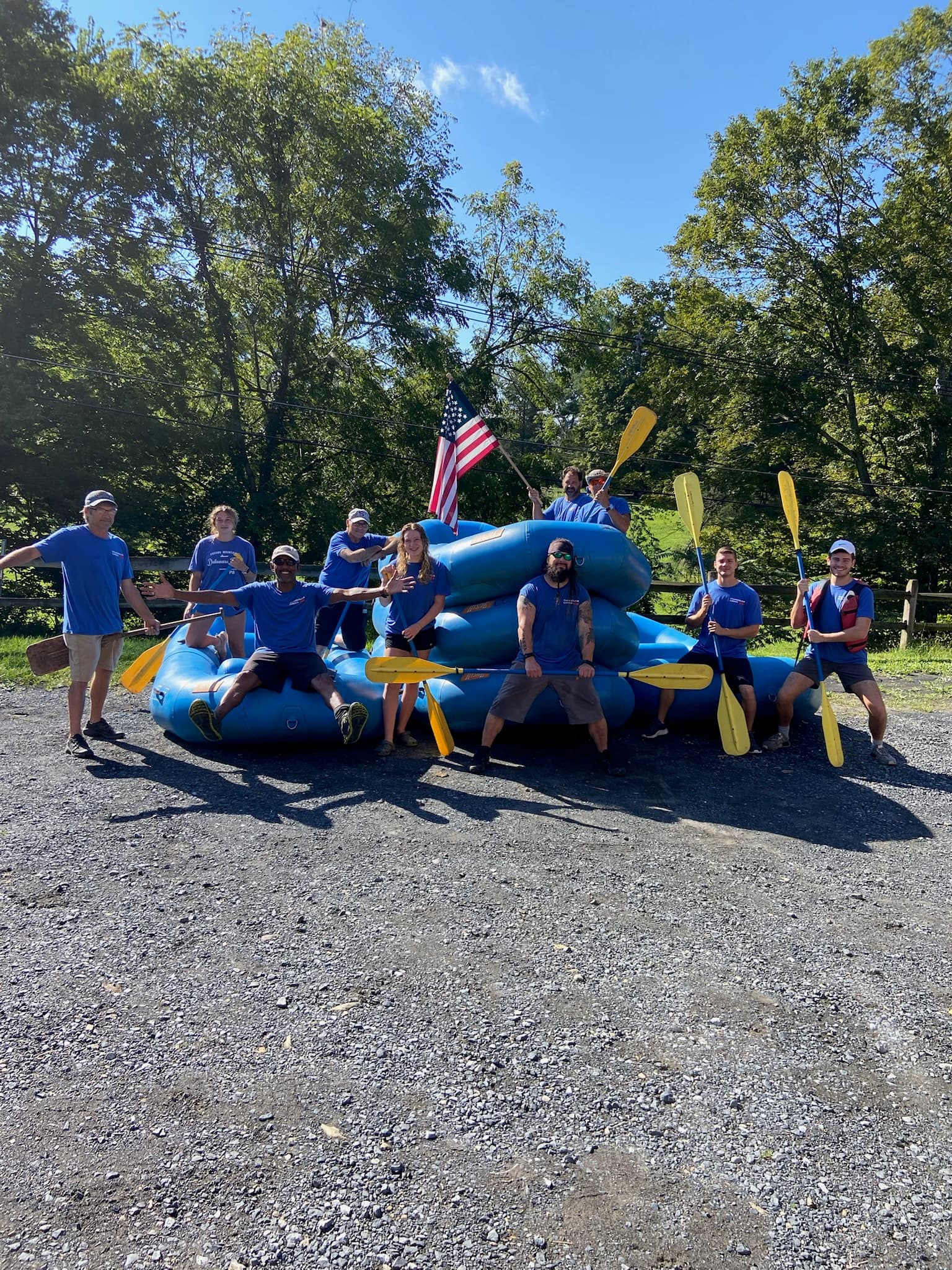Group of paddlers with kayak at Chamberlain Canoes on the Delaware River